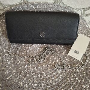 Tory Burch Black Chain-Shoulder Wallet Clutch